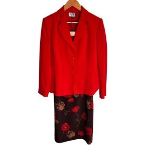 Kasper ASL Womens Red Blazer and Floral Skirt Suit Set Size 6 Professional